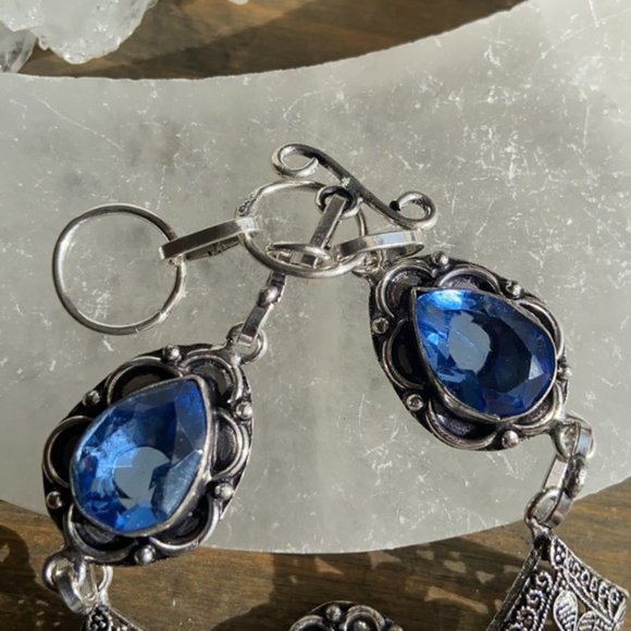 STERLING SILVER ANGELITE BLUE TOPAZ BRACELET - Picture 3 of 6